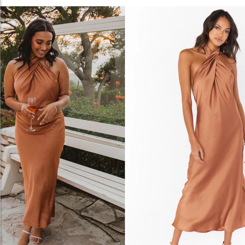 Show Me Your MuMu Copper Halter Bridesmaid Dress for Weddings